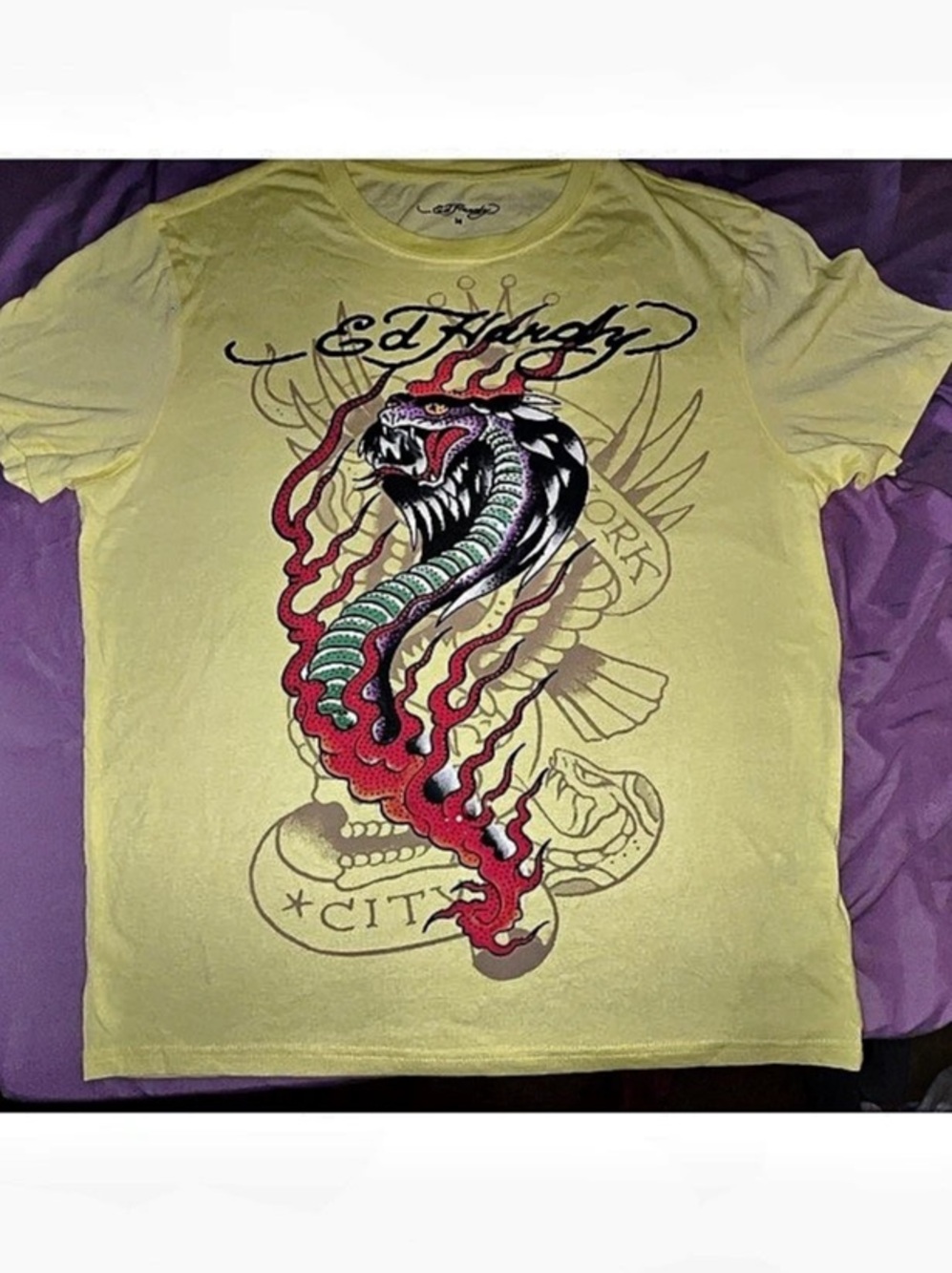 Ed Hardy Eagle cobra Short Sleeve T-Shirt Yellow excellent condition